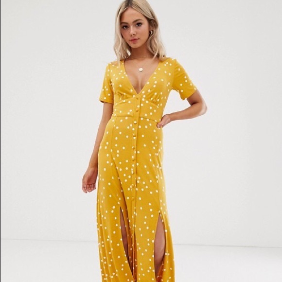 ASOS Dresses & Skirts - Mustard yellow polka do slit maxi dress